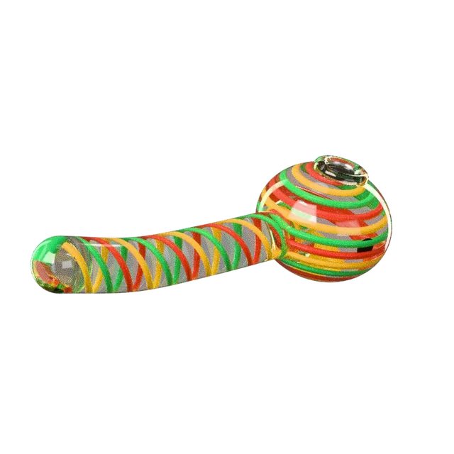3D render of a glass spoon pipe with colored swirls